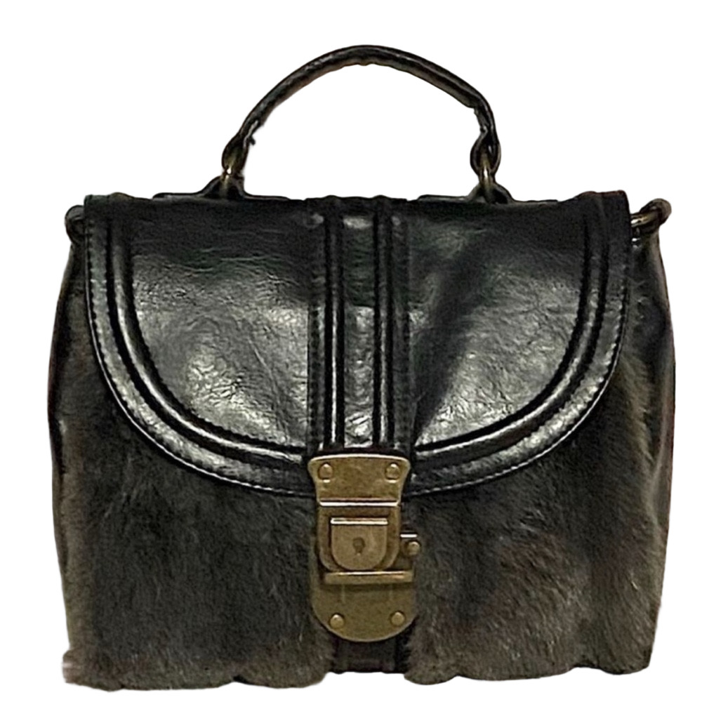 Forever 21 Black and Brown Leather and Faux Fur Shoulder Bag from the 60’s.